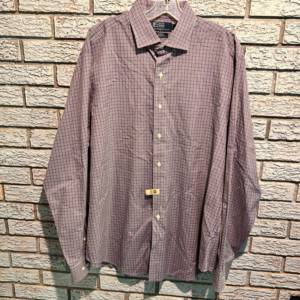 Polo Ralph Lauren Estate Classic Fit Purple Plaid‎ Button Down Shirt Mens XL 17